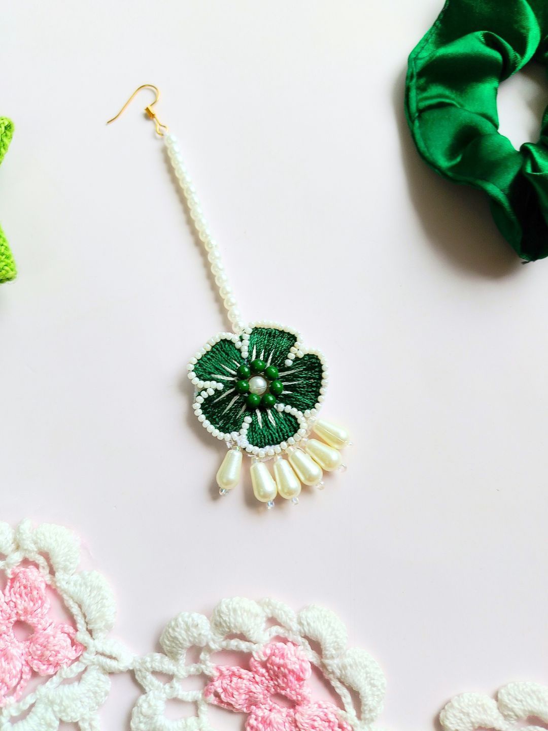 

Sangria Floral Beaded Maangtika, Green