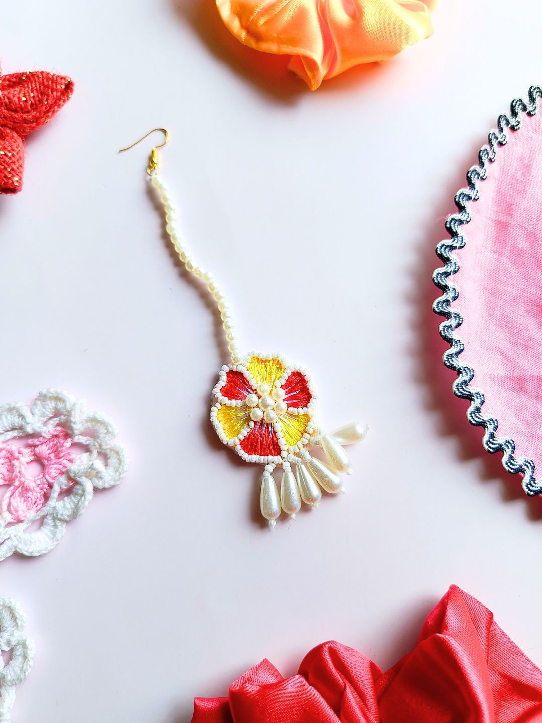 

Sangria Floral Beaded Maangtika, Red