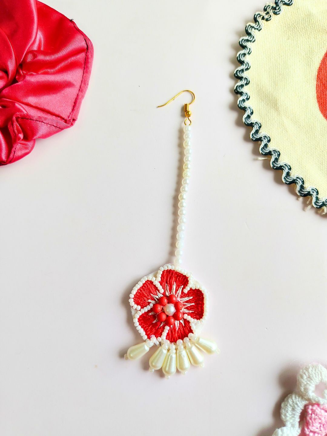 

Sangria Floral Beaded Maangtika, Red