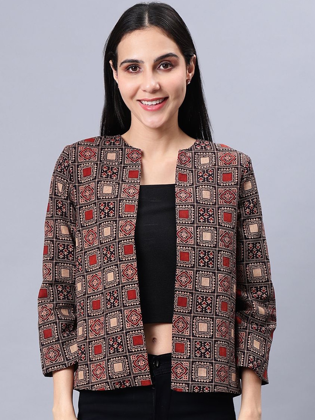 

Indyvarna Printed Single Breasted Blazers, Brown