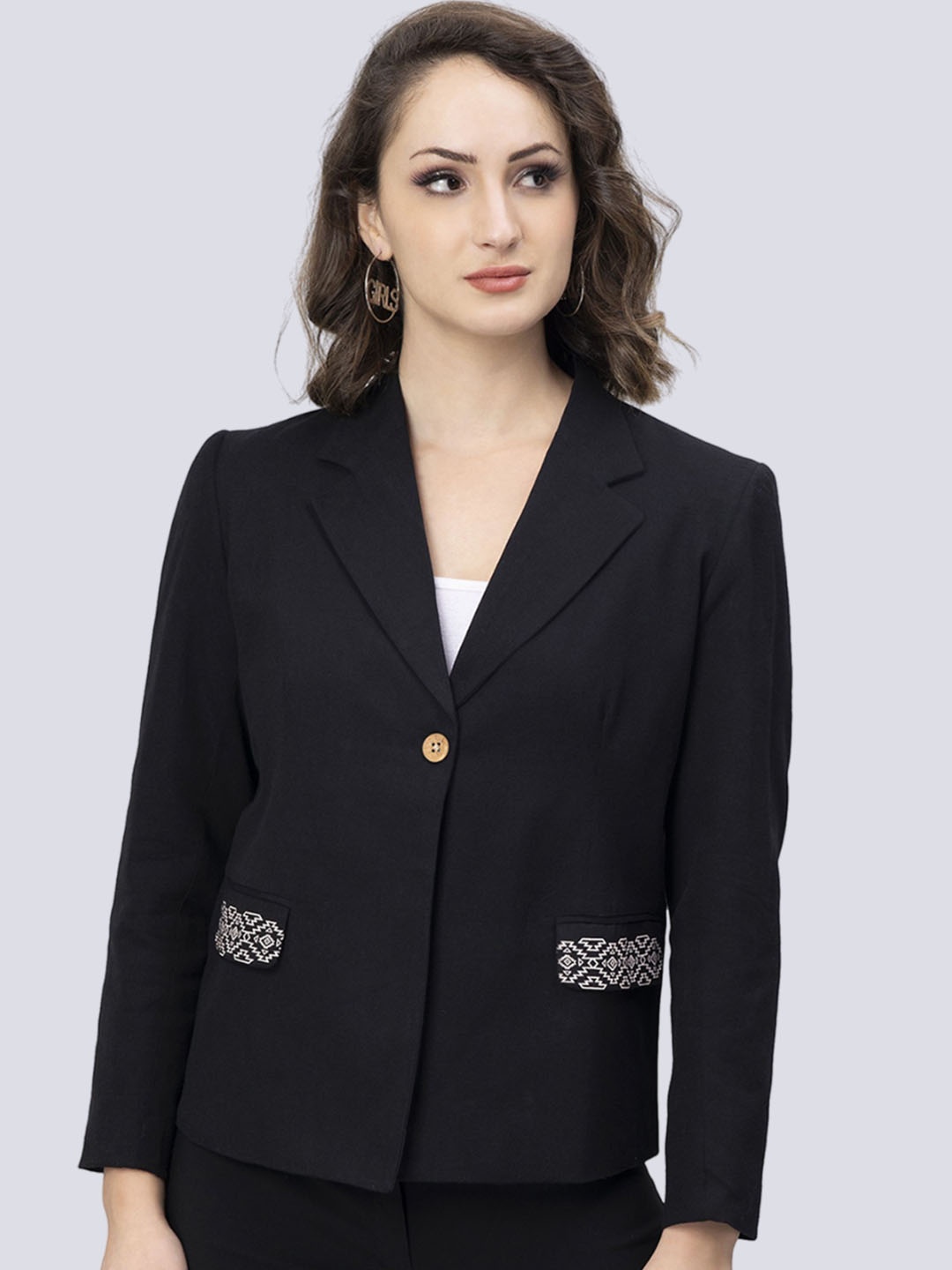 

Indyvarna Cotton Tailored-Fit Single-Breasted Formal Blazer, Black