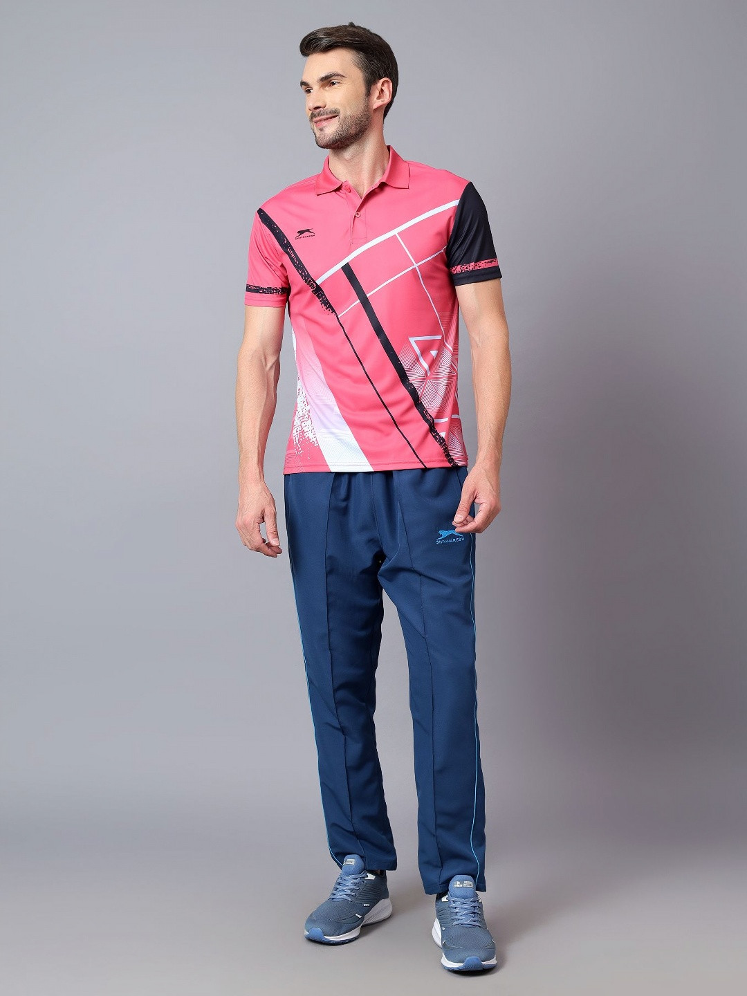 

Shiv Naresh Men Striped Polo Collar Pockets T-shirt, Pink