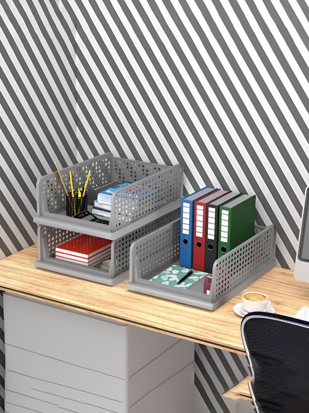 

Kuber Industries Grey 3 Pieces Regular Desk Organiser