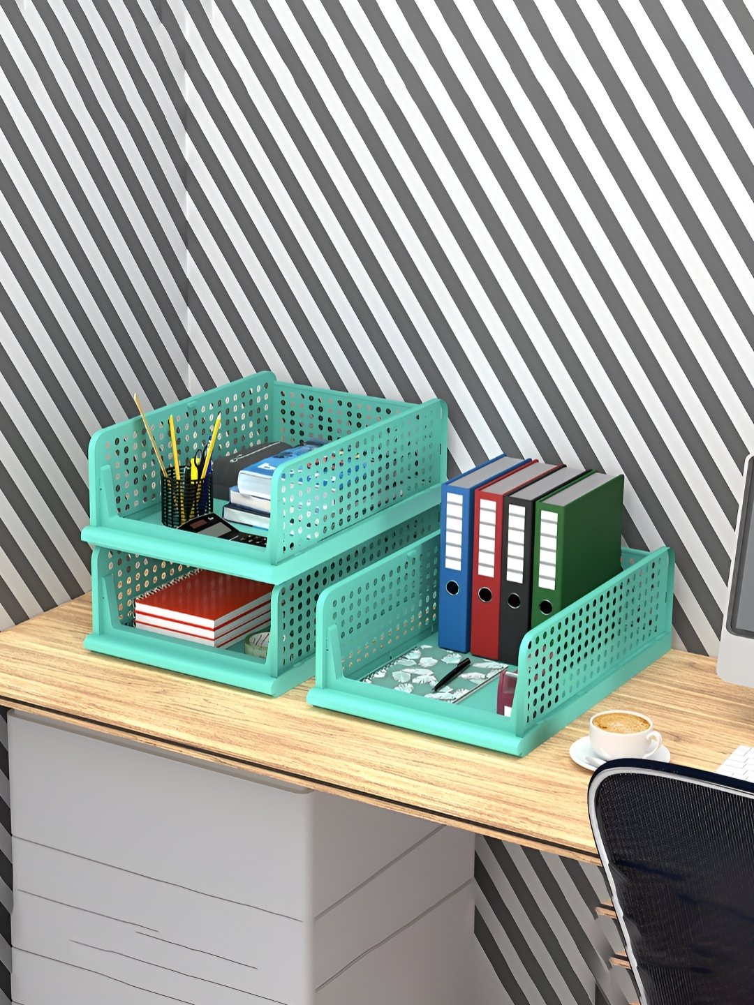 

Kuber Industries Green Set of 3 Regular Desk Organiser Organisers