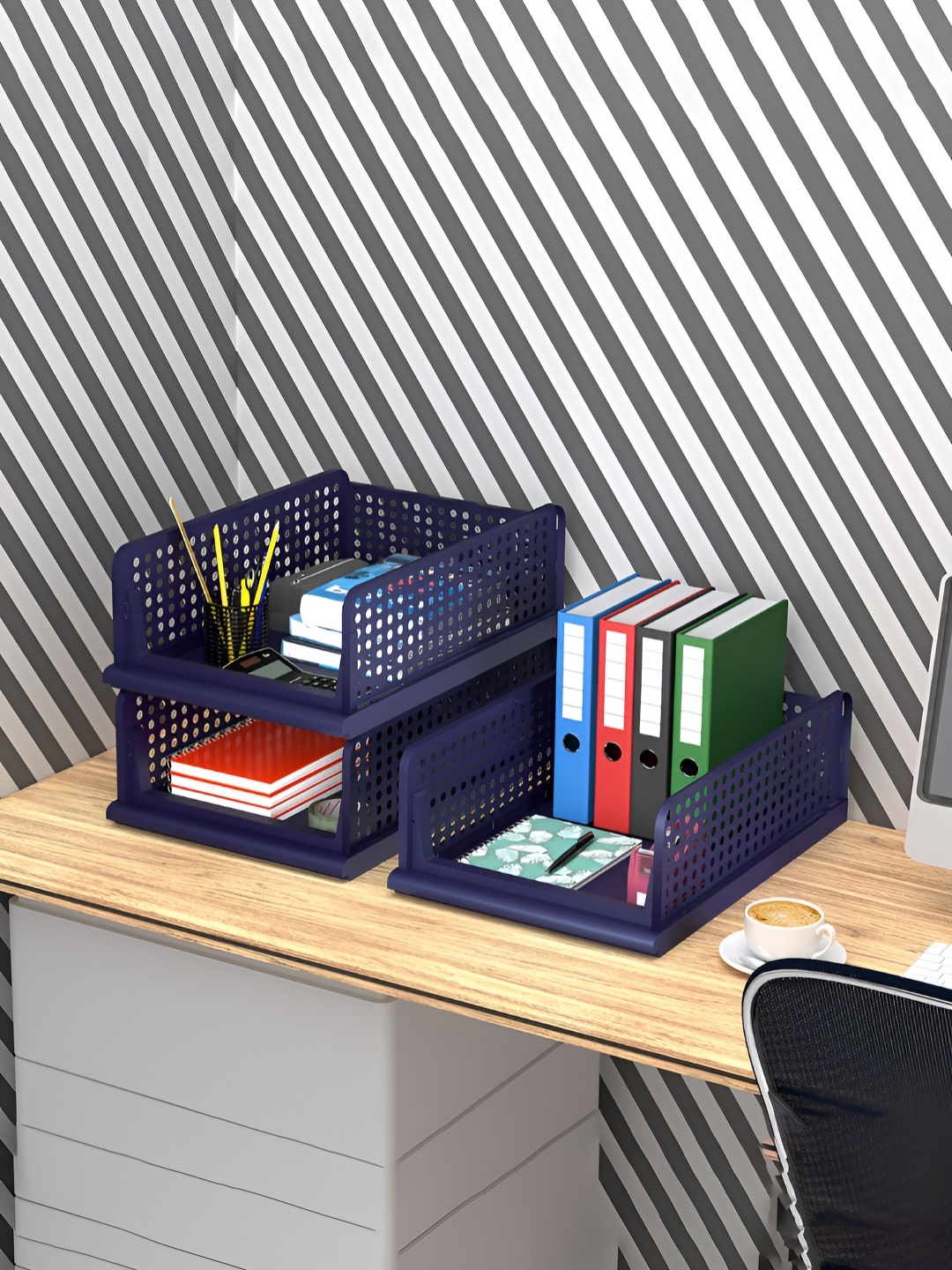 

Kuber Industries Blue 3-Tiers Regular Desk Organiser Organisers