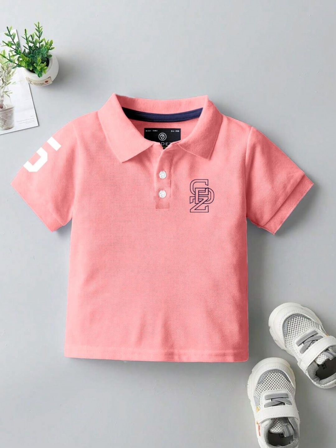 

CODEZ Boys Varsity Polo Collar Drop-Shoulder Sleeves T-shirt, Peach