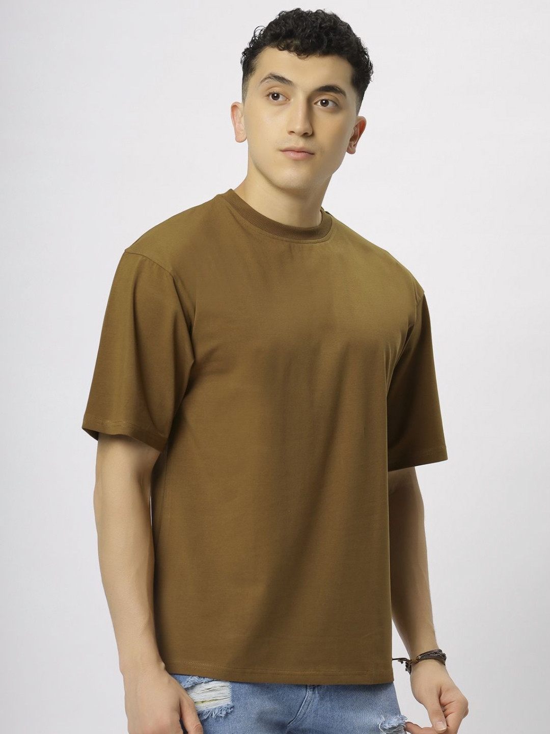 

N AND J Men Solid T-shirt, Copper