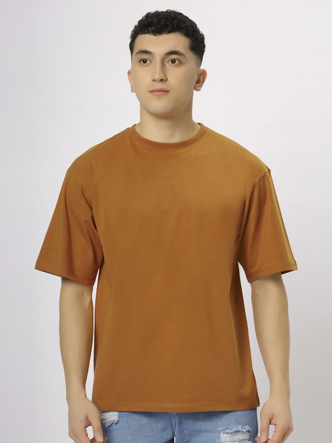 

N AND J Men Raw Edge T-shirt, Rust