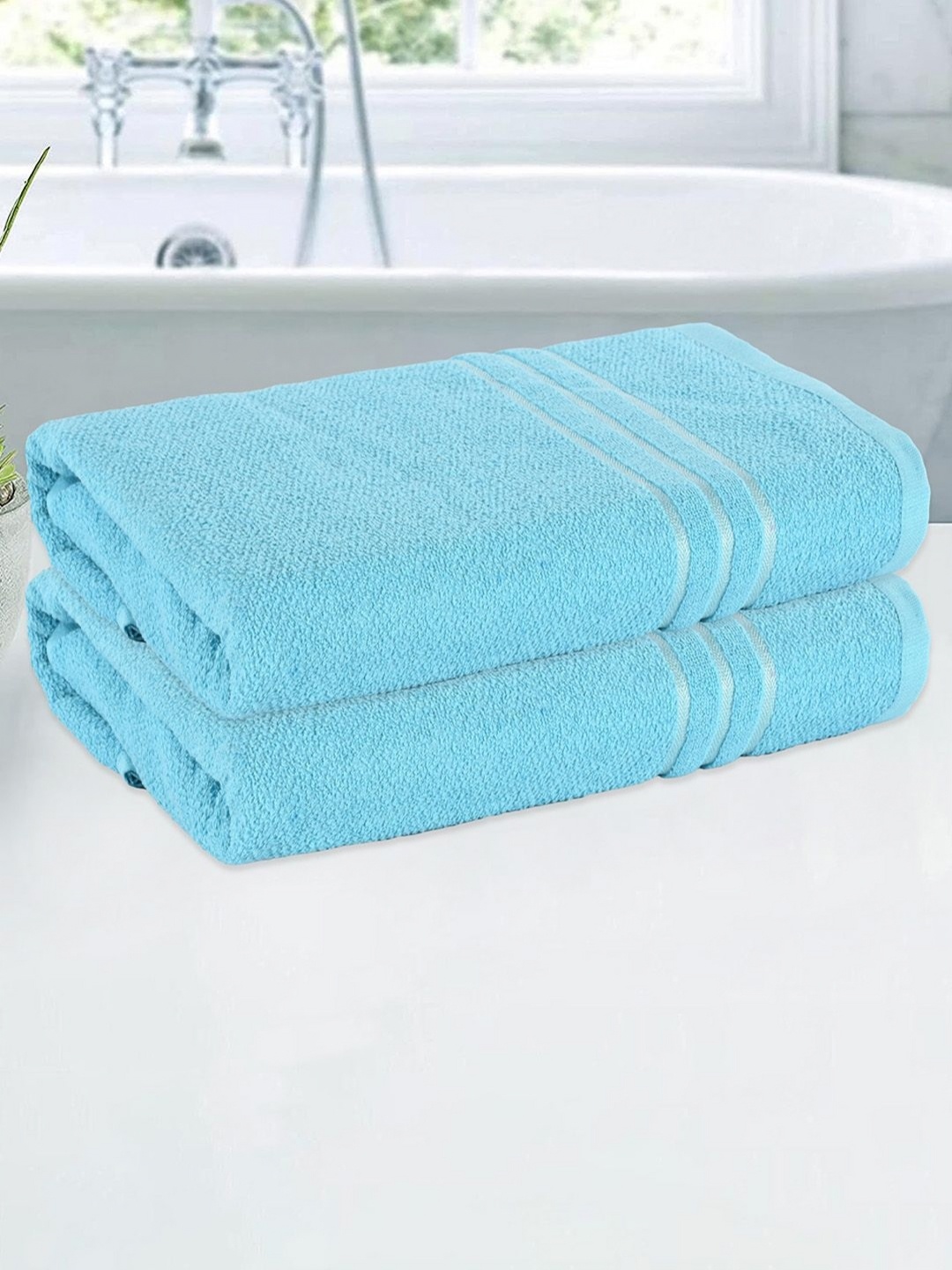 

Kuber Industries Blue 2 Pieces Striped Cotton 150 GSM Bath Towel