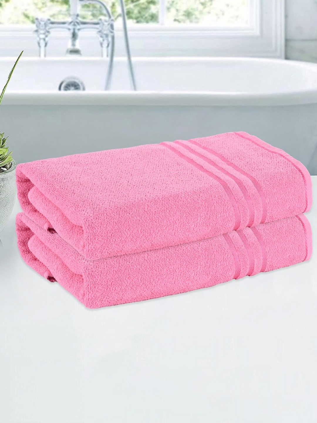 

Kuber Industries Pink 2 Pieces Striped Cotton 150 GSM Bath Towel