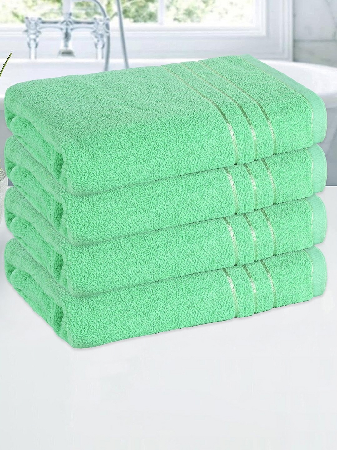 

Kuber Industries Green 4 Pieces Striped Cotton 150 GSM Bath Towel