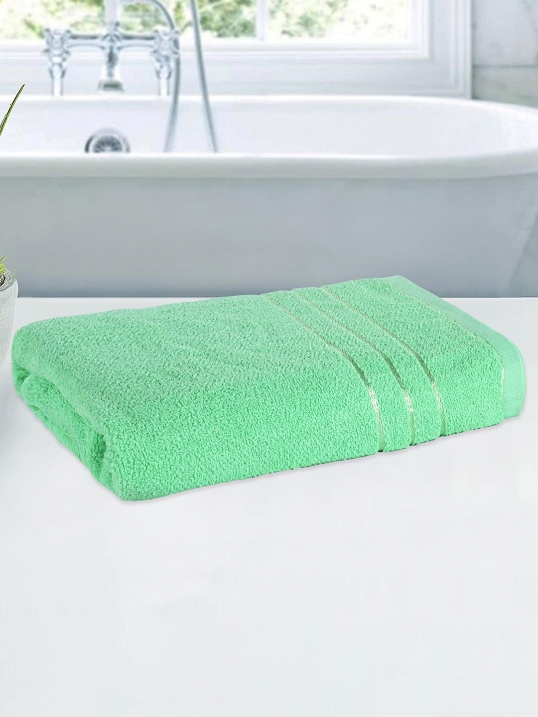 

Kuber Industries Green Striped Cotton 150 GSM Bath Towel