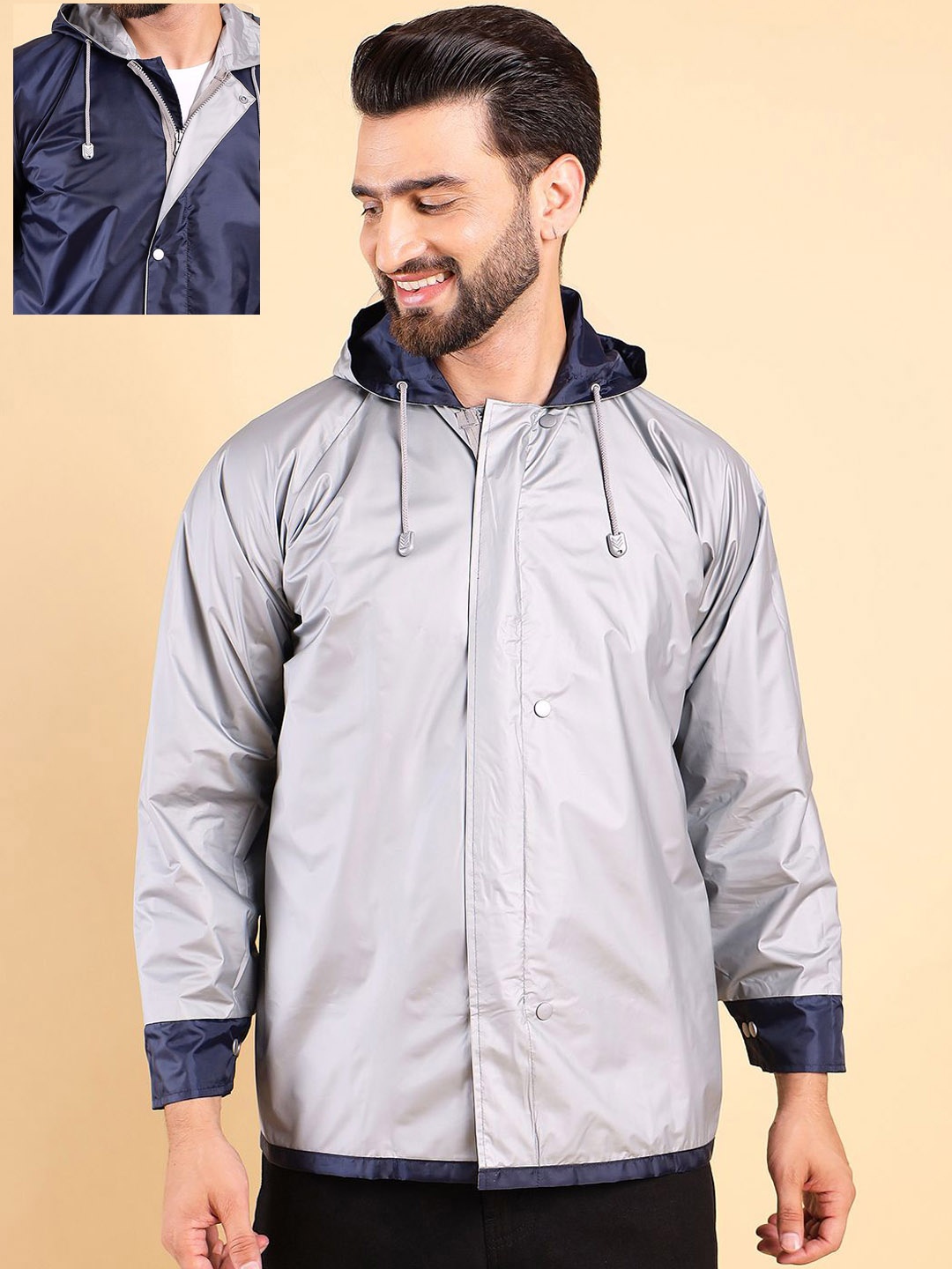 

Style Quotient Hooded Reversable Rain Jacket, Navy blue