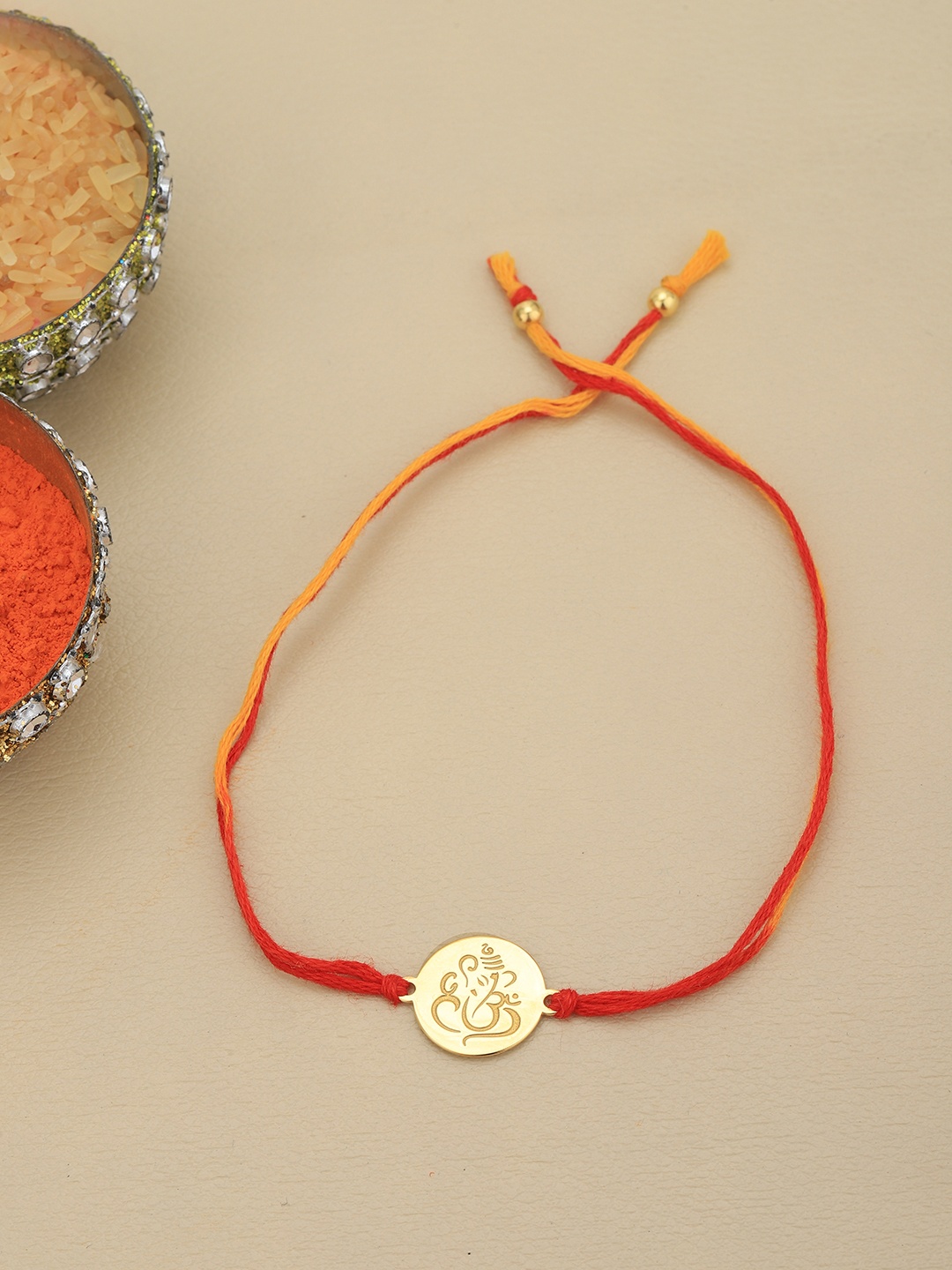 

VANBELLE 925 Sterling Silver 18kt Gold Plated Ganesha Thread Rakhi