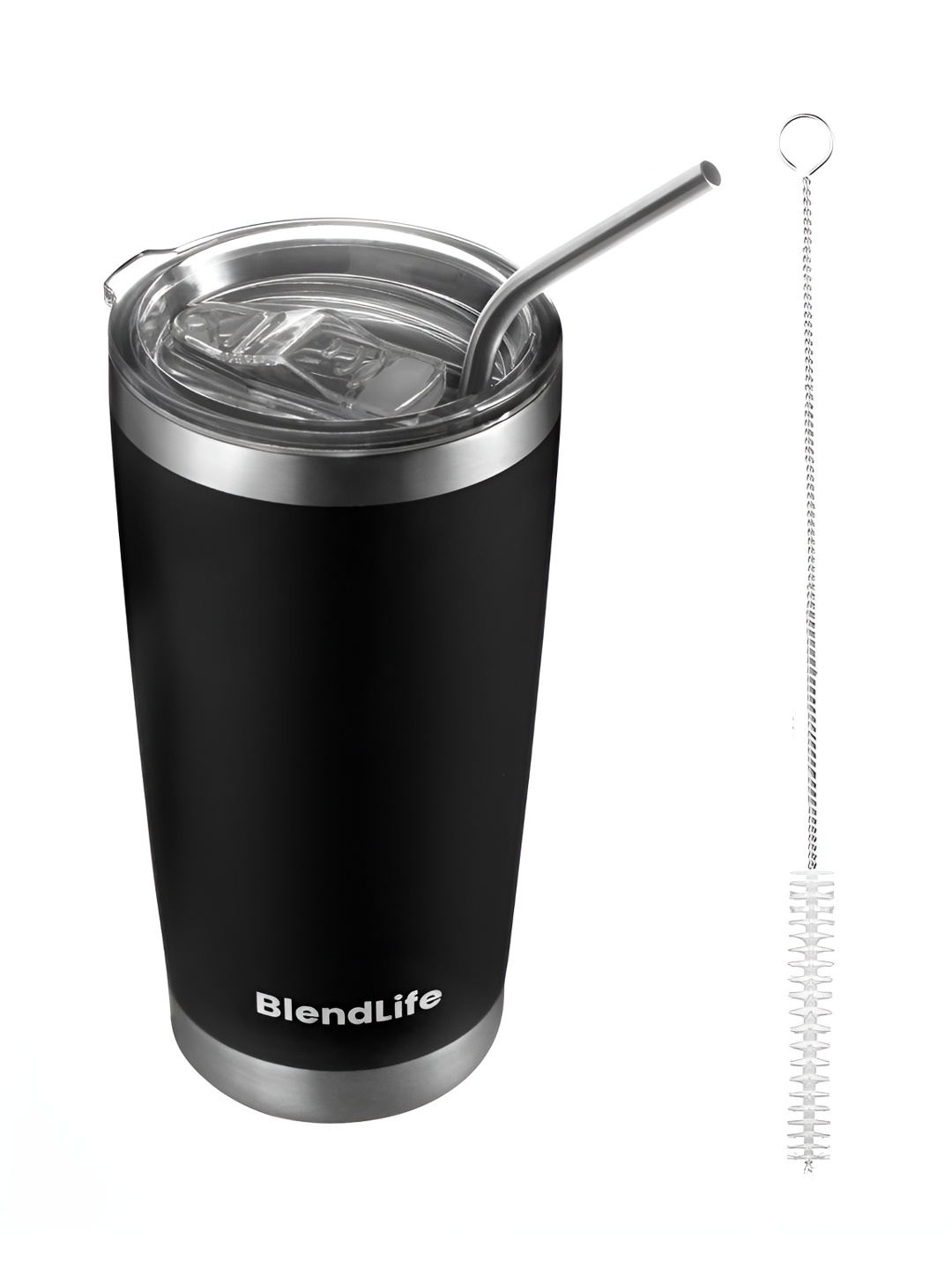 

BlendLife Black Stainless Steel Insulated Tumbler With Straw & Lid-600ml