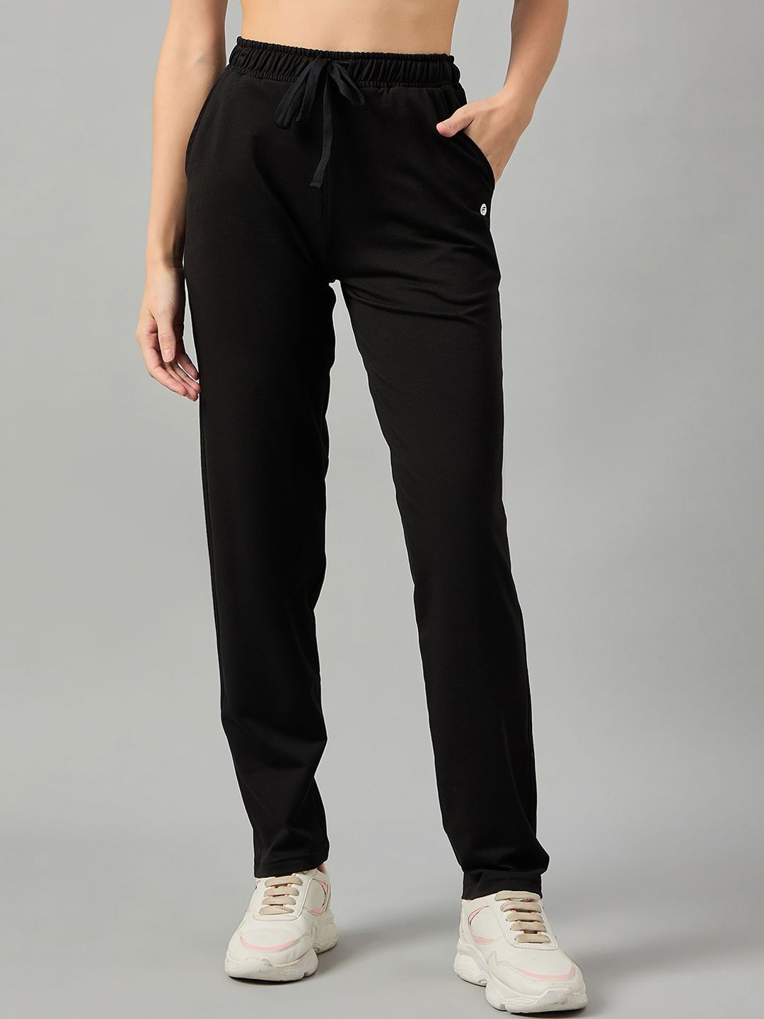 

FEMEA Women Straight-Fit Stretchable Track Pants, Black