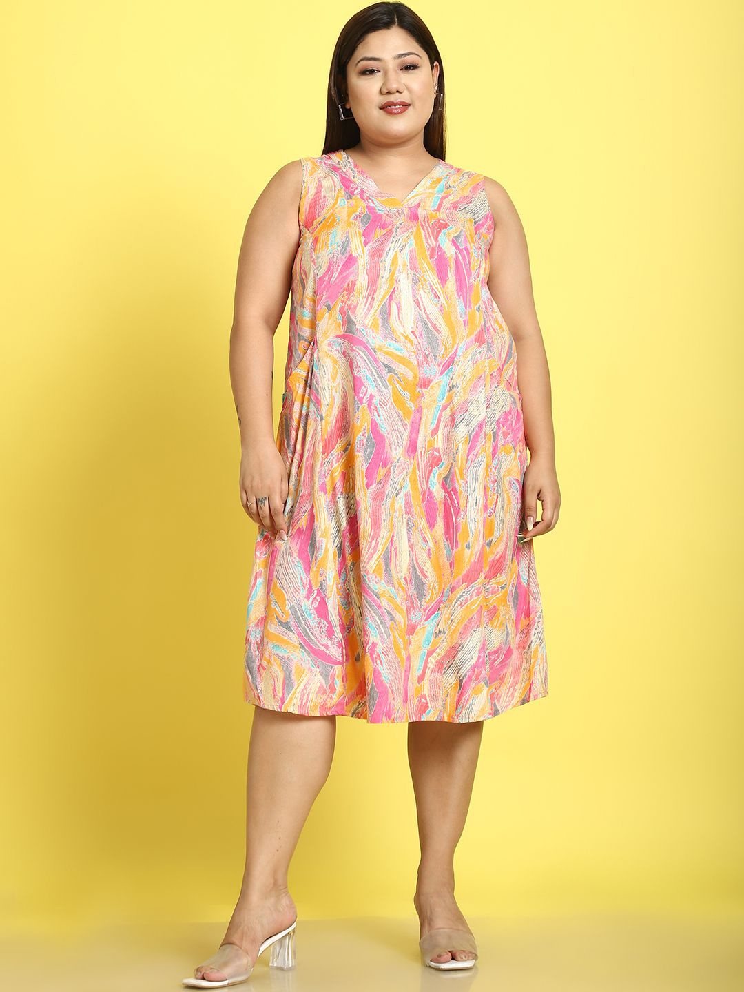 

theRebelinme Plus Size Print A-Line Dress, Pink