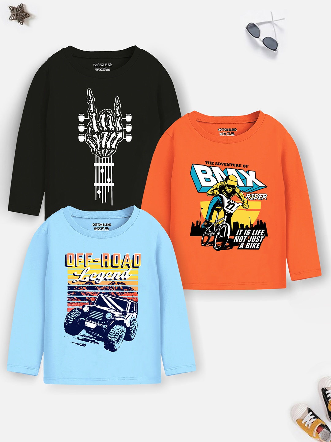 

YK X Trampoline Boy Pack Of 3 Printed T-shirts, Orange