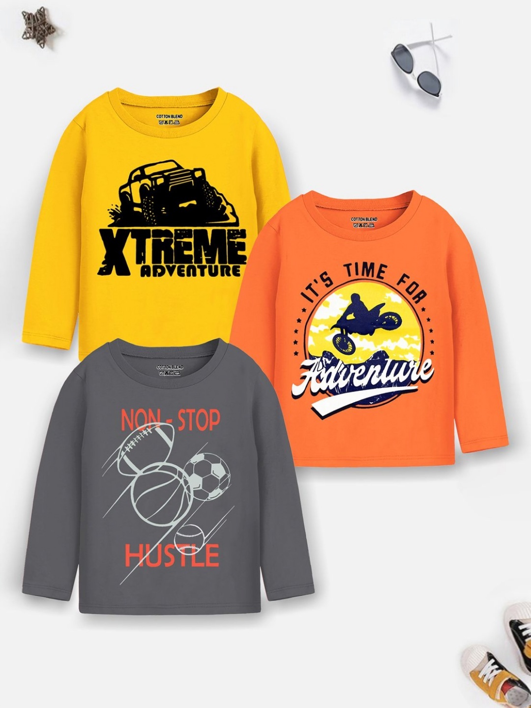 

YK X Trampoline Boys Pack Of 3 Graphic Printed Round Neck T-shirts, Orange