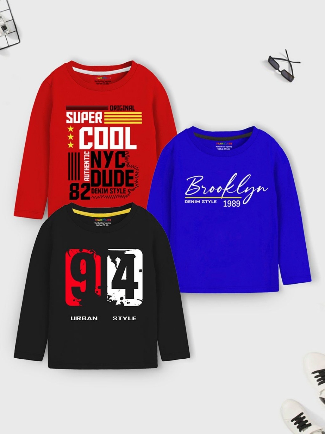 

YK X Trampoline Boys Pack Of 3 Typography Printed Cotton T-shirts, Red