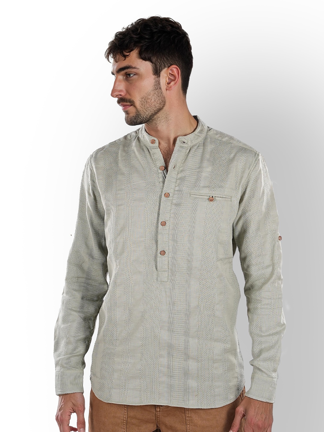 

Celio Men Classic Opaque Mandarin Collar Casual Shirt, Green