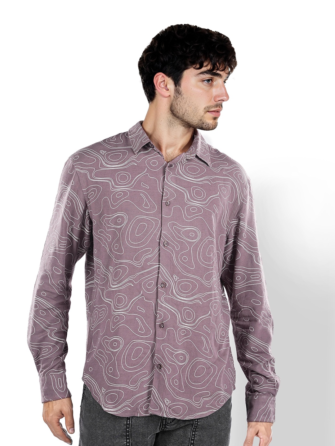 

Celio Men Classic Opaque Printed Spread Collar Casual Shirt, Purple