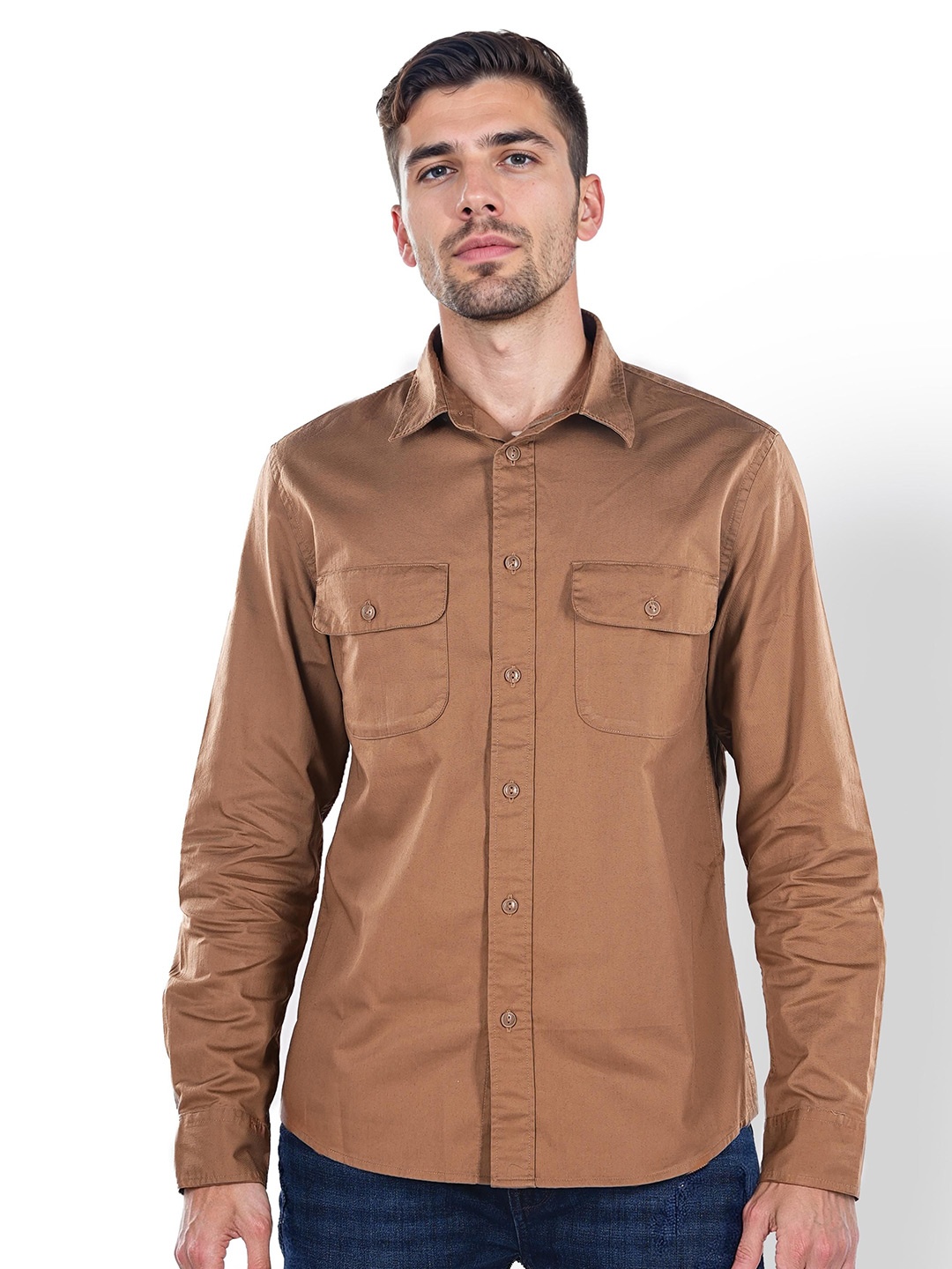 

Celio Men Classic Opaque Spread Collar Casual Shirt, Brown