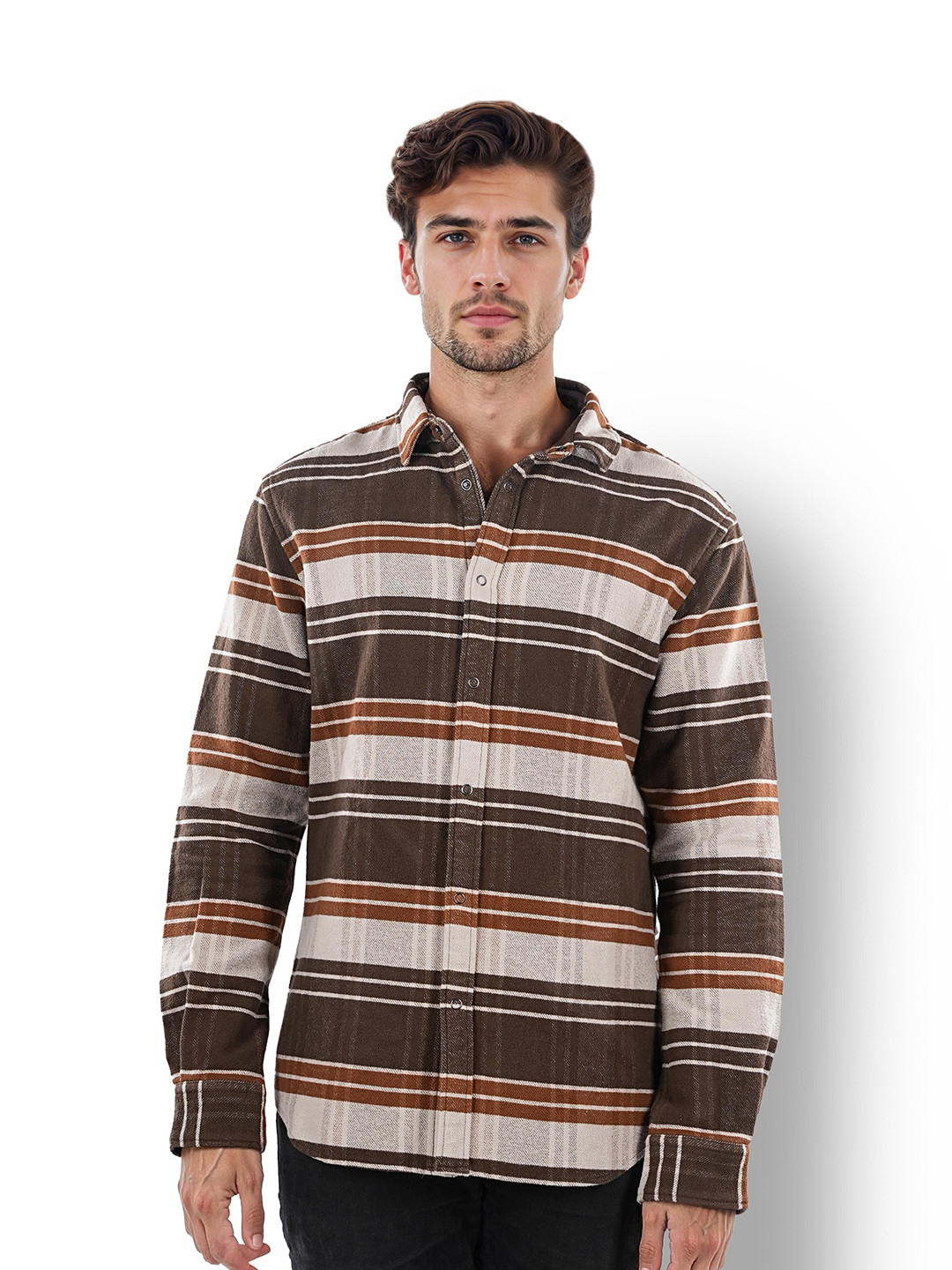 

Celio Men Classic Stripes printed Spread Collar Opaque Casual Shirt, Brown