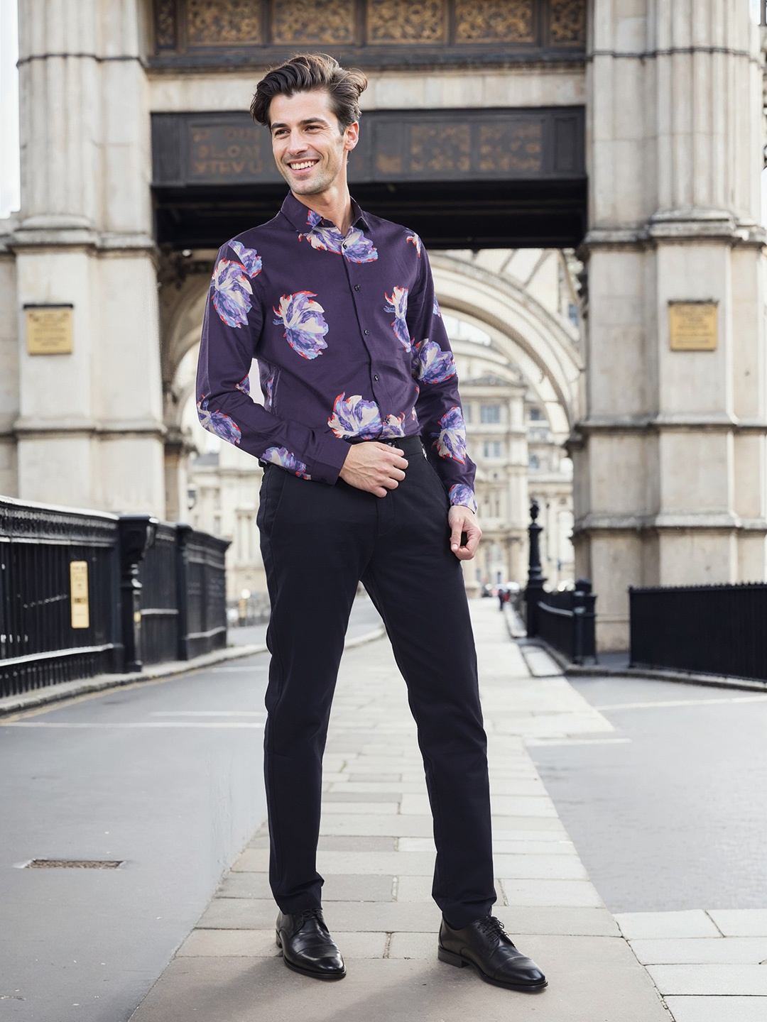 

Celio Men Classic Floral Printed Spread Collar Opaque Casual Shirt, Purple