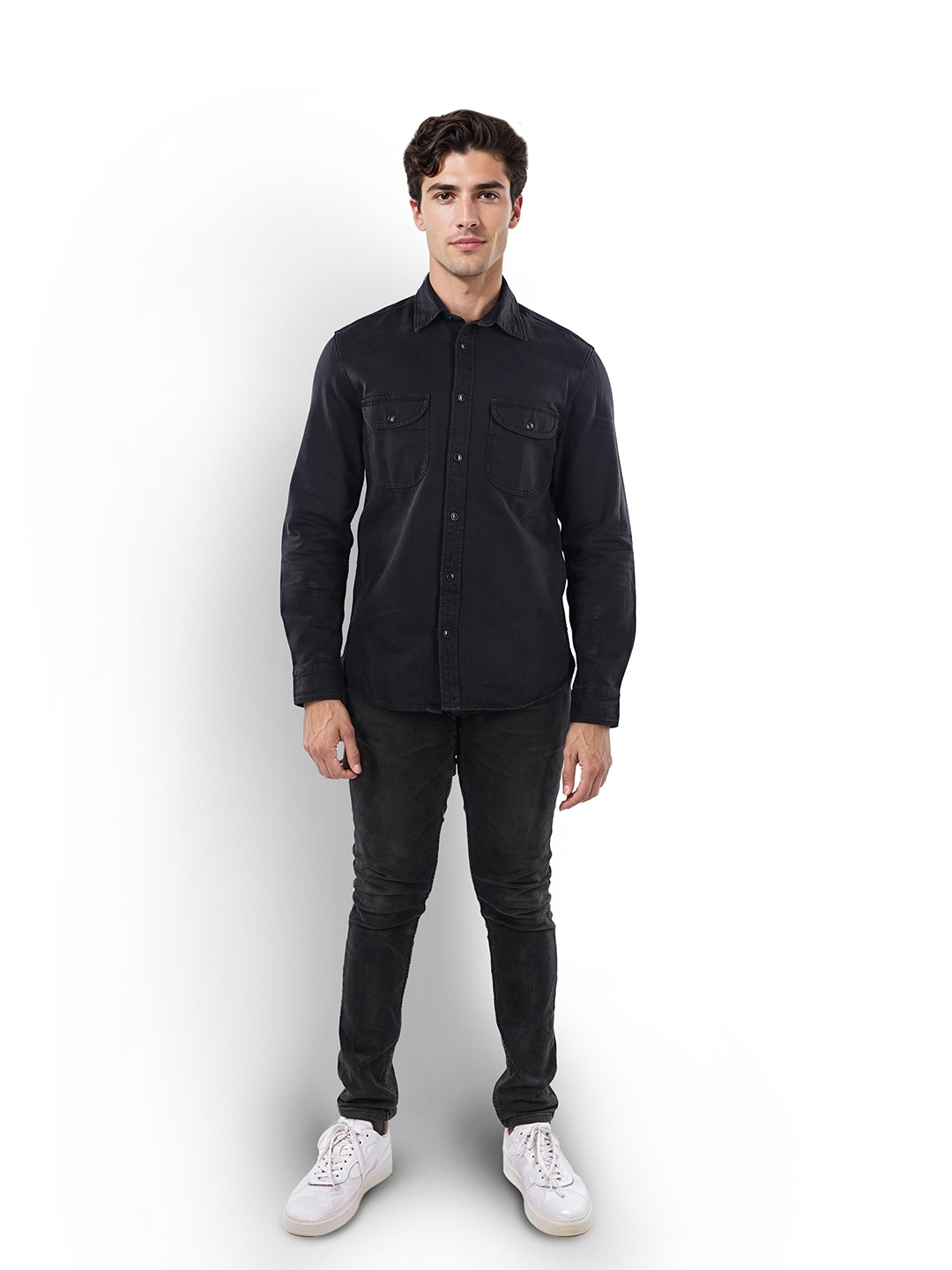 

Celio Men Classic Opaque Spread Collar Casual Shirt, Black