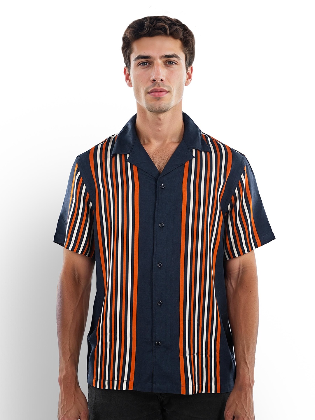 

Celio Men Classic Opaque Striped Spread Collar Casual Shirt, Navy blue