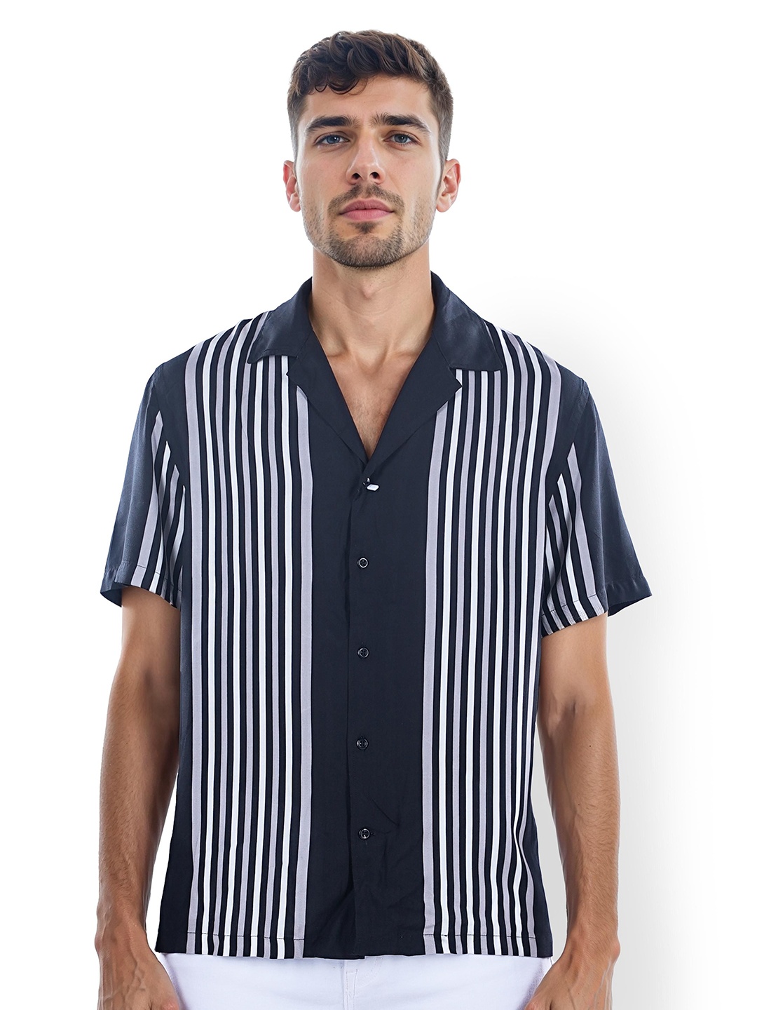 

Celio Men Classic Opaque Striped Spread Collar Casual Shirt, Black