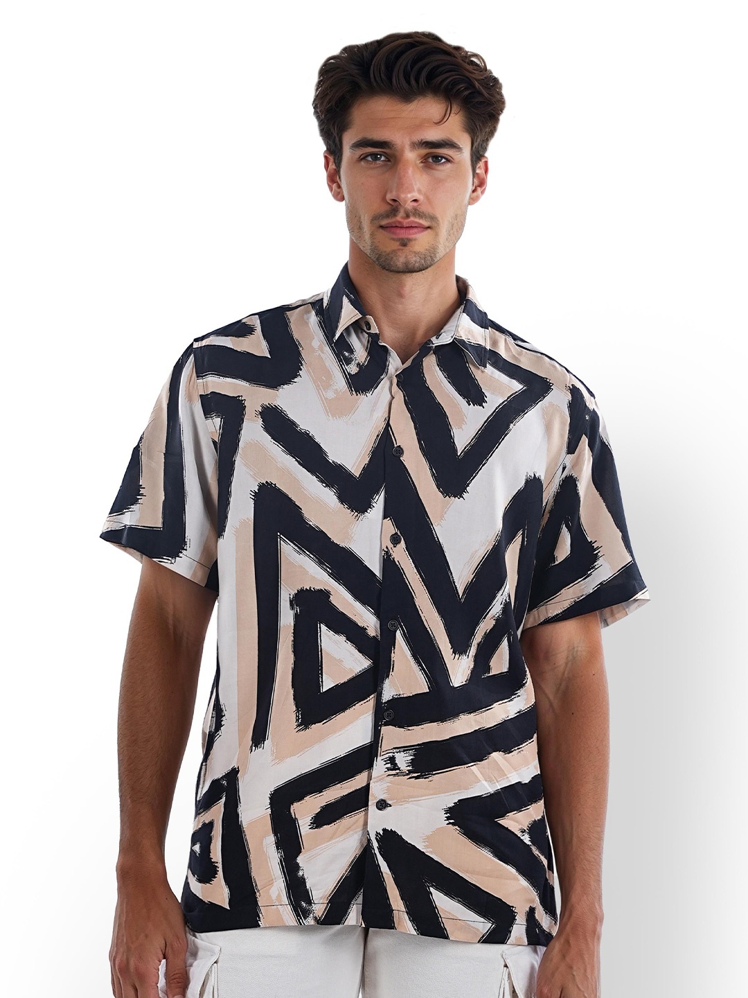 

Celio Men Classic Opaque Striped Spread Collar Casual Shirt, Beige