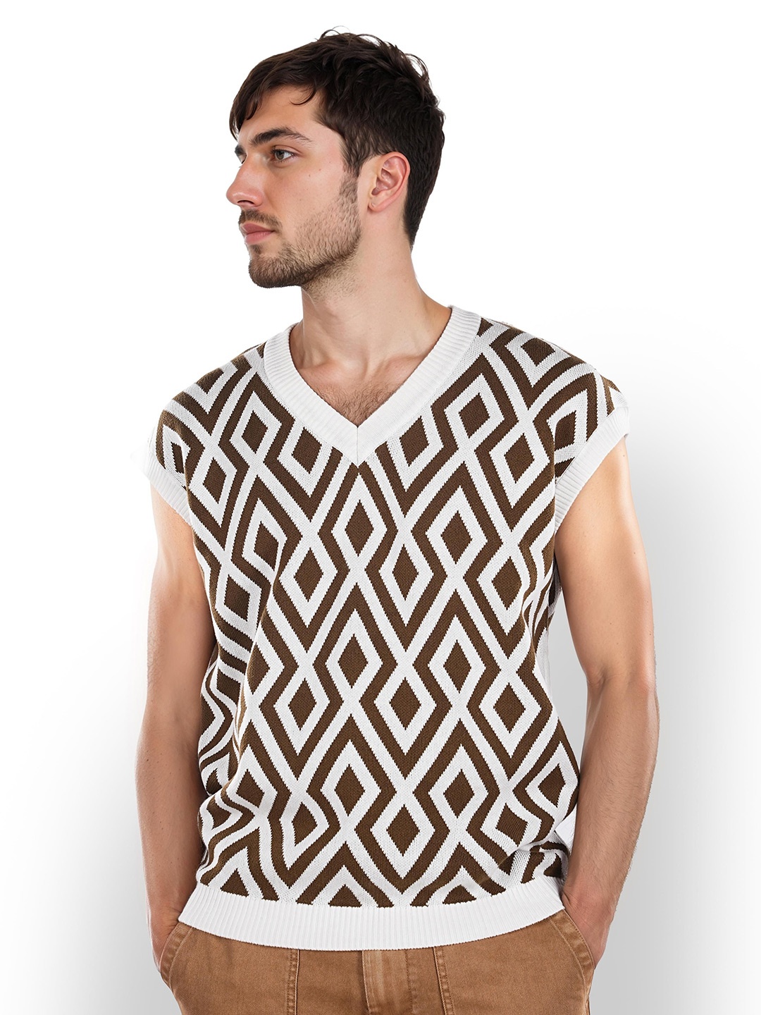 

Celio Men Printed Regular Cotton Structured Sweaters, Olive
