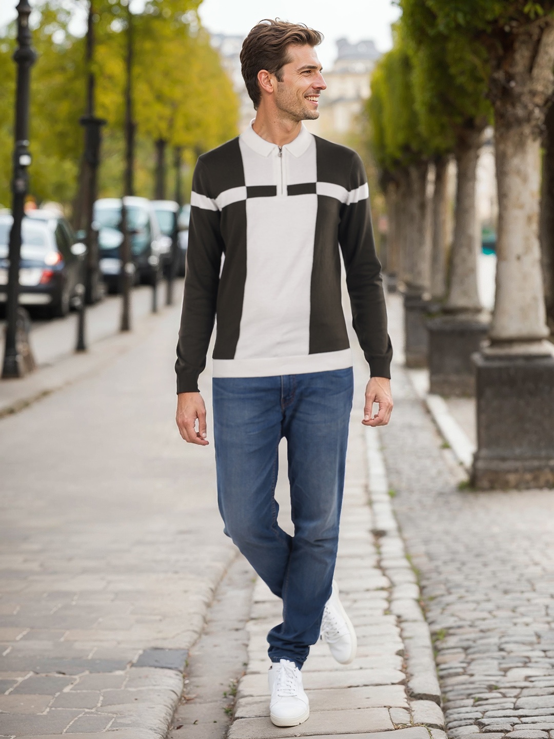 

Celio Striped Monochrome Flat Knit T-shirt, Olive