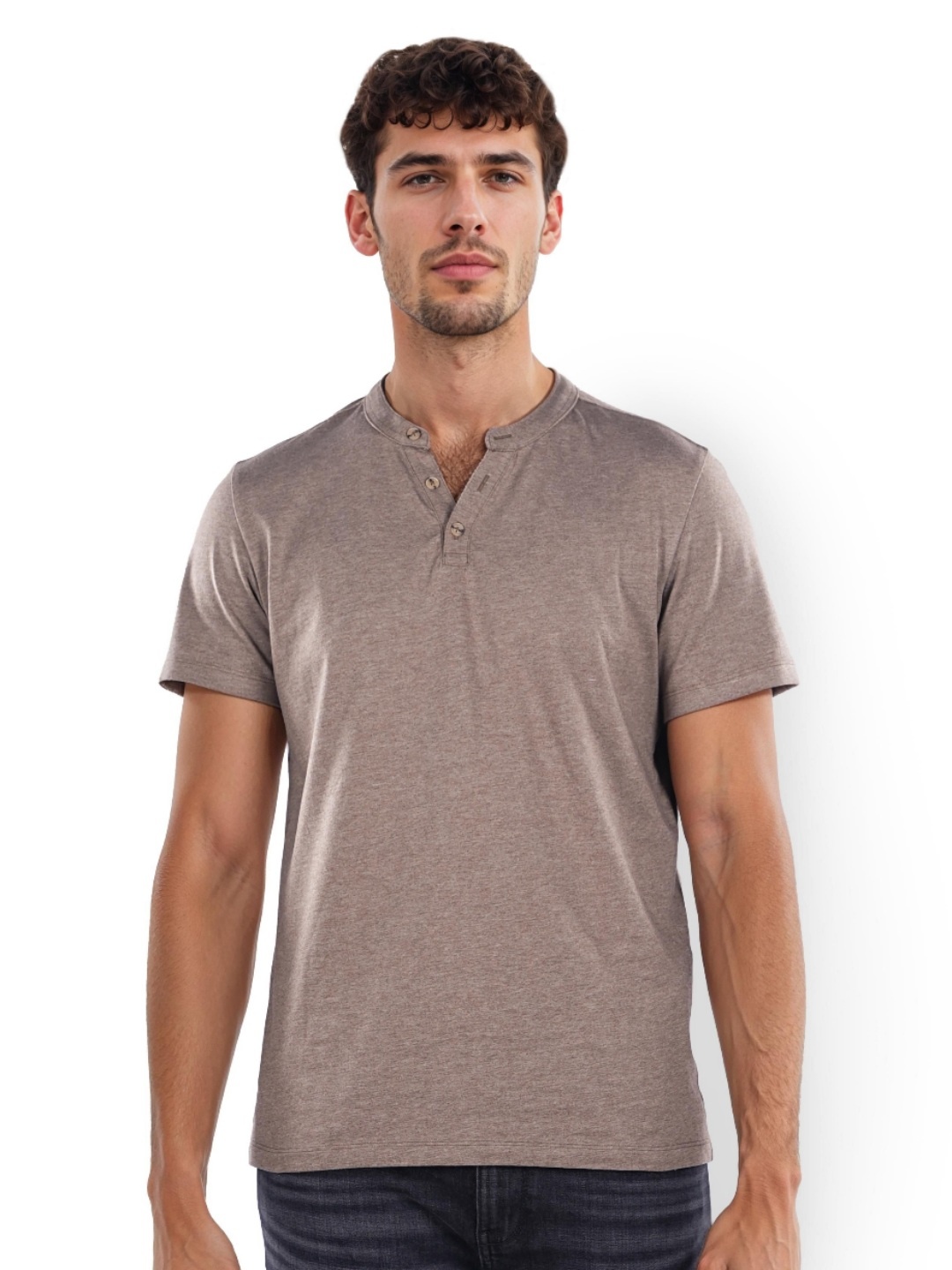 

Celio Men Henley Neck T-shirt, Brown