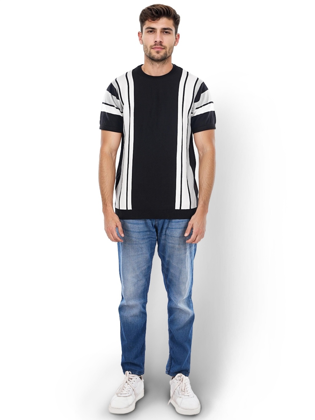 

Celio Striped Round Neck T-Shirt, Black