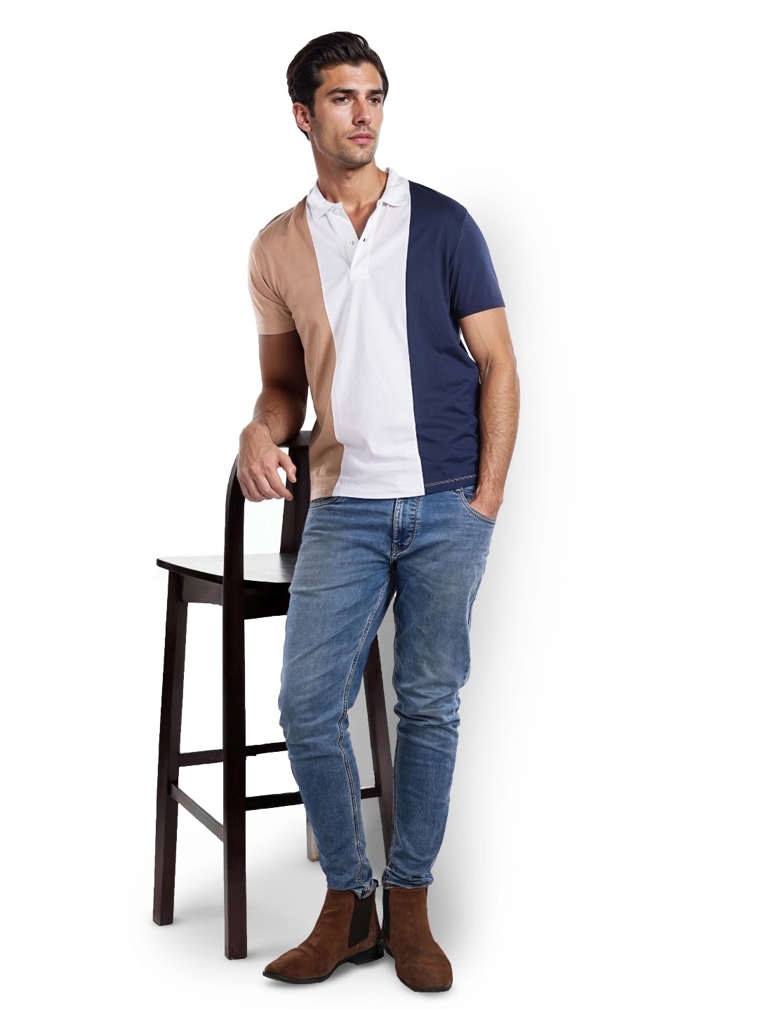 

Celio Colourblocked Polo T-shirt, Beige