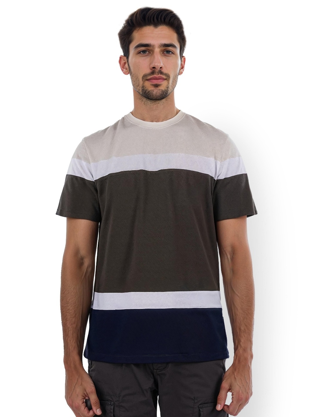 

Celio Colourblocked Cotton T-shirt, Olive