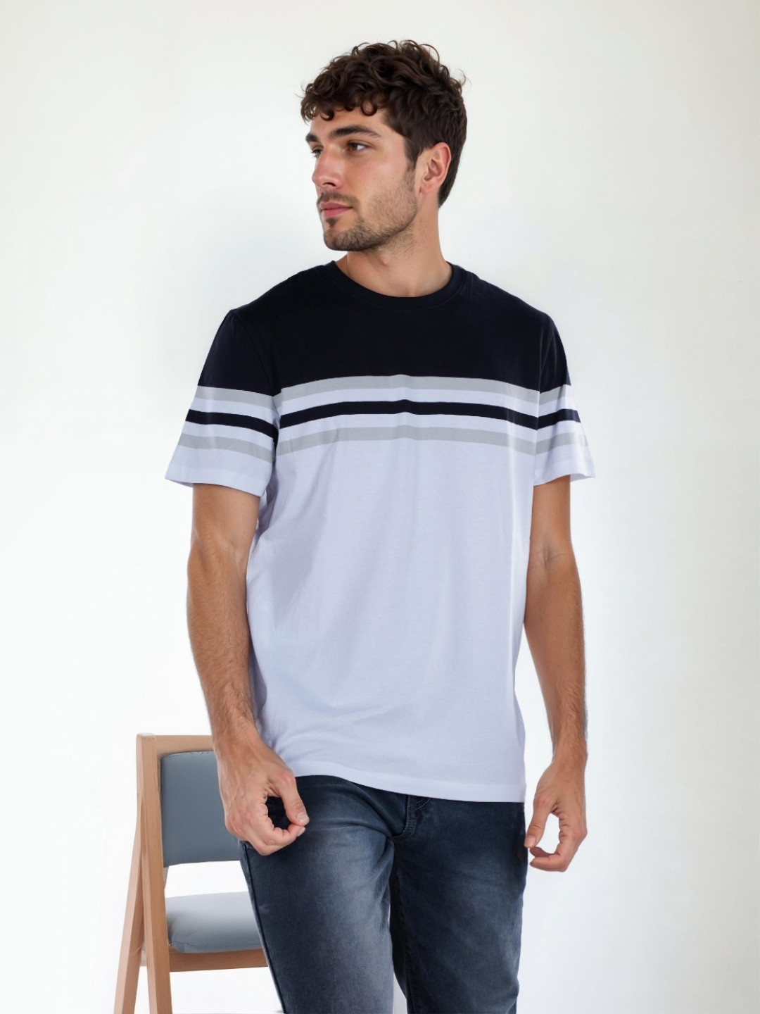 

Celio Striped Monochrome T-shirt, White