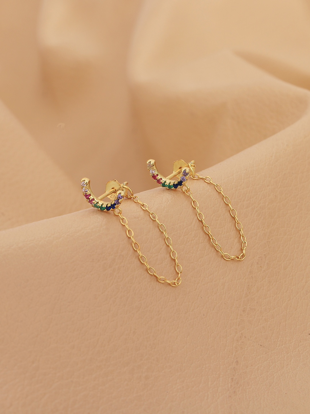 

Carlton London Gold-Plated Crescent Shaped Sterling Silver CZ Drop Earrings