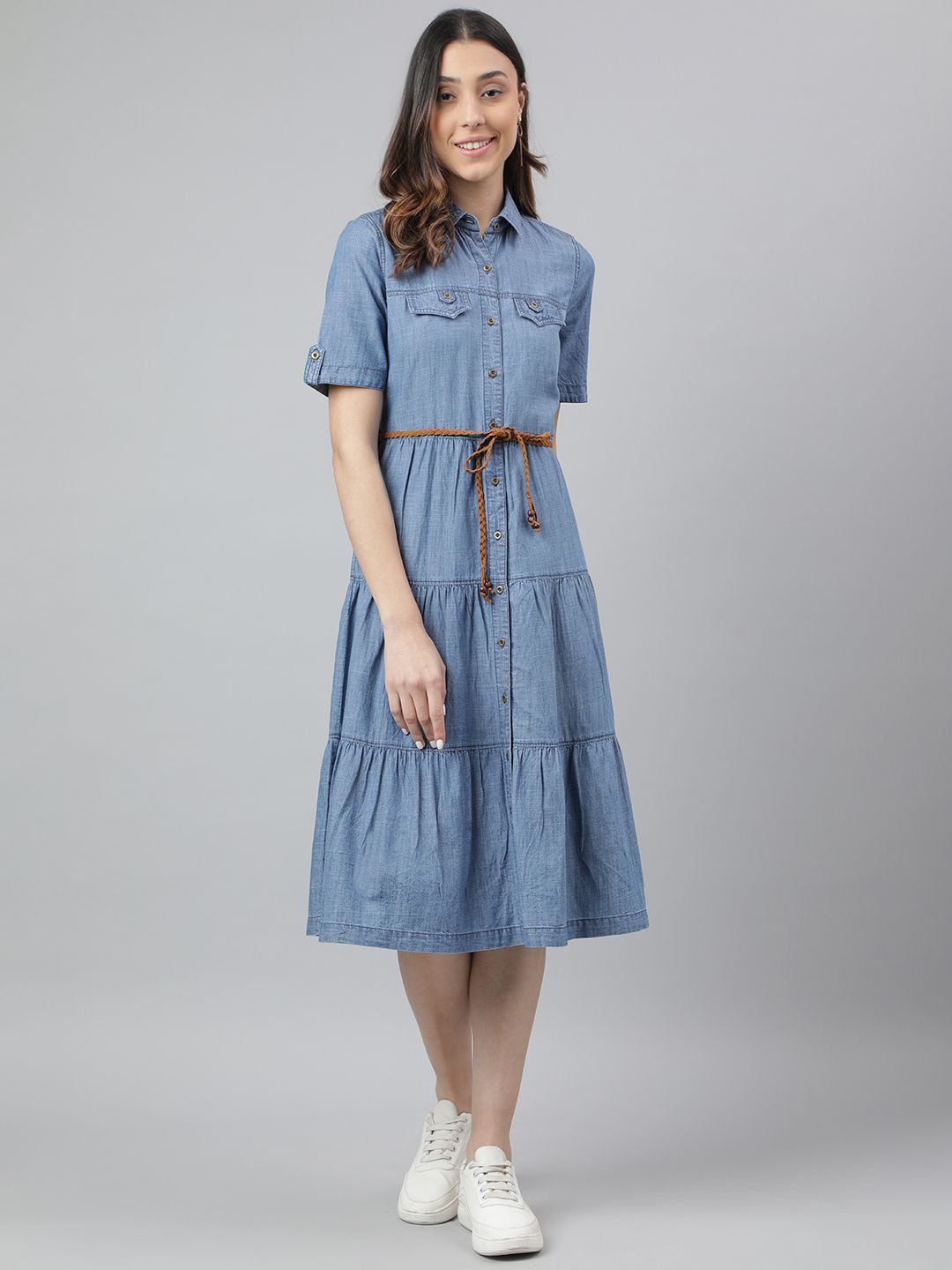 

Latin Quarters Denim Shirt Midi Dress, Blue