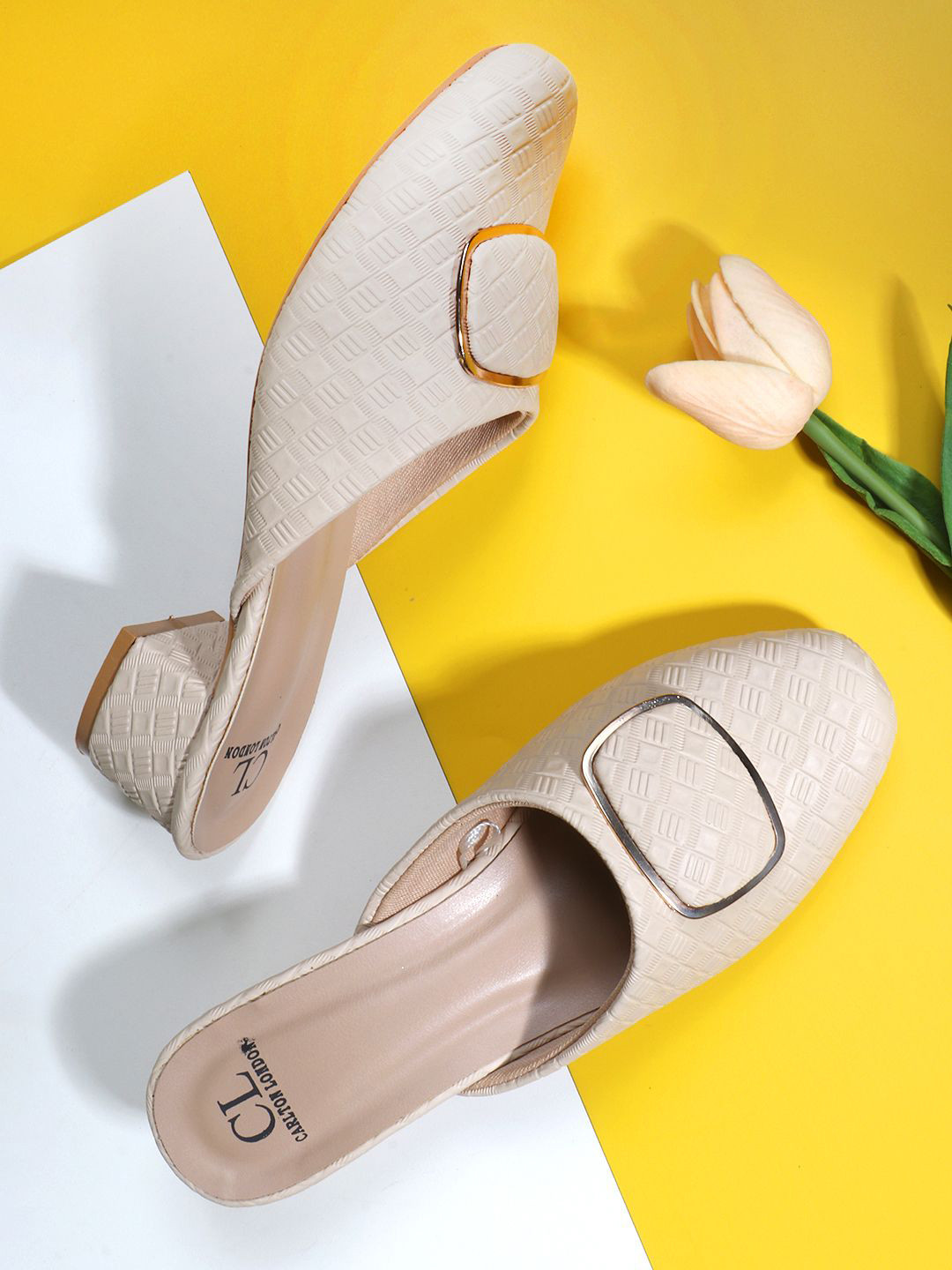 

Carlton London Textured Round Toe Block Heeled Pumps, Beige