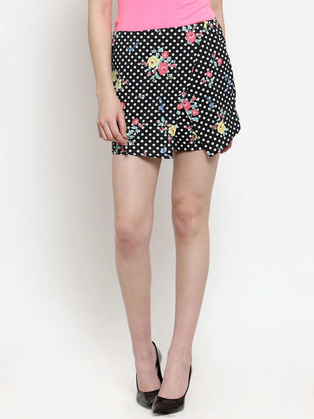 

Purple State Floral Printed Mini Skort, Black