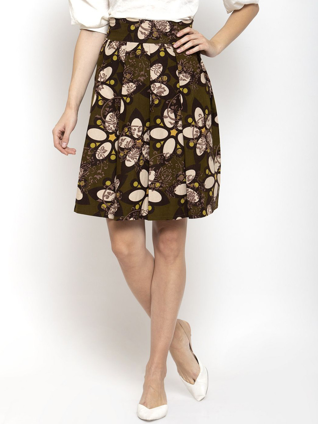 

Purple State Printed Flared Above-Knee Skirt, Olive