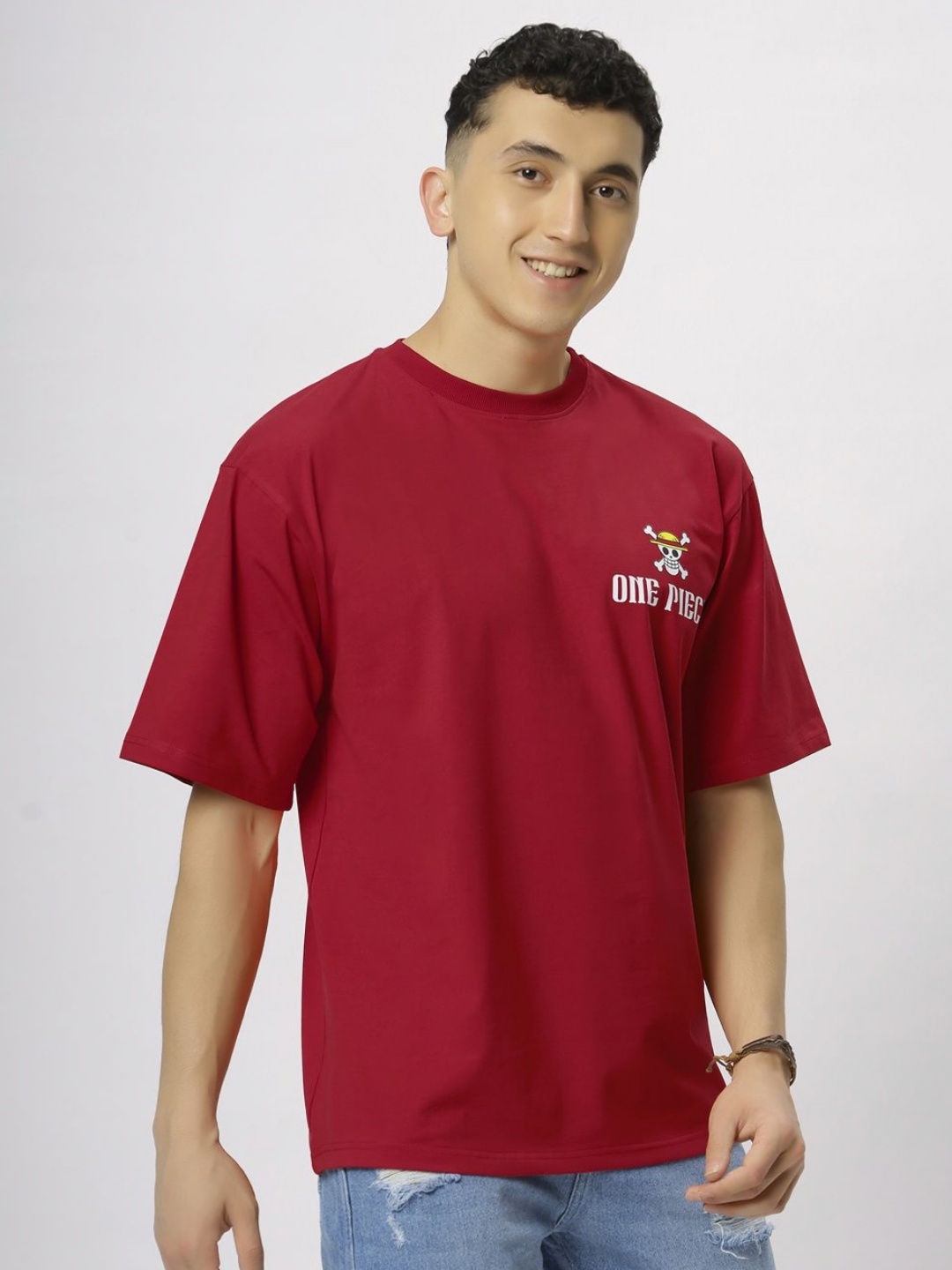 N AND J Men Typography T-shirt, Red