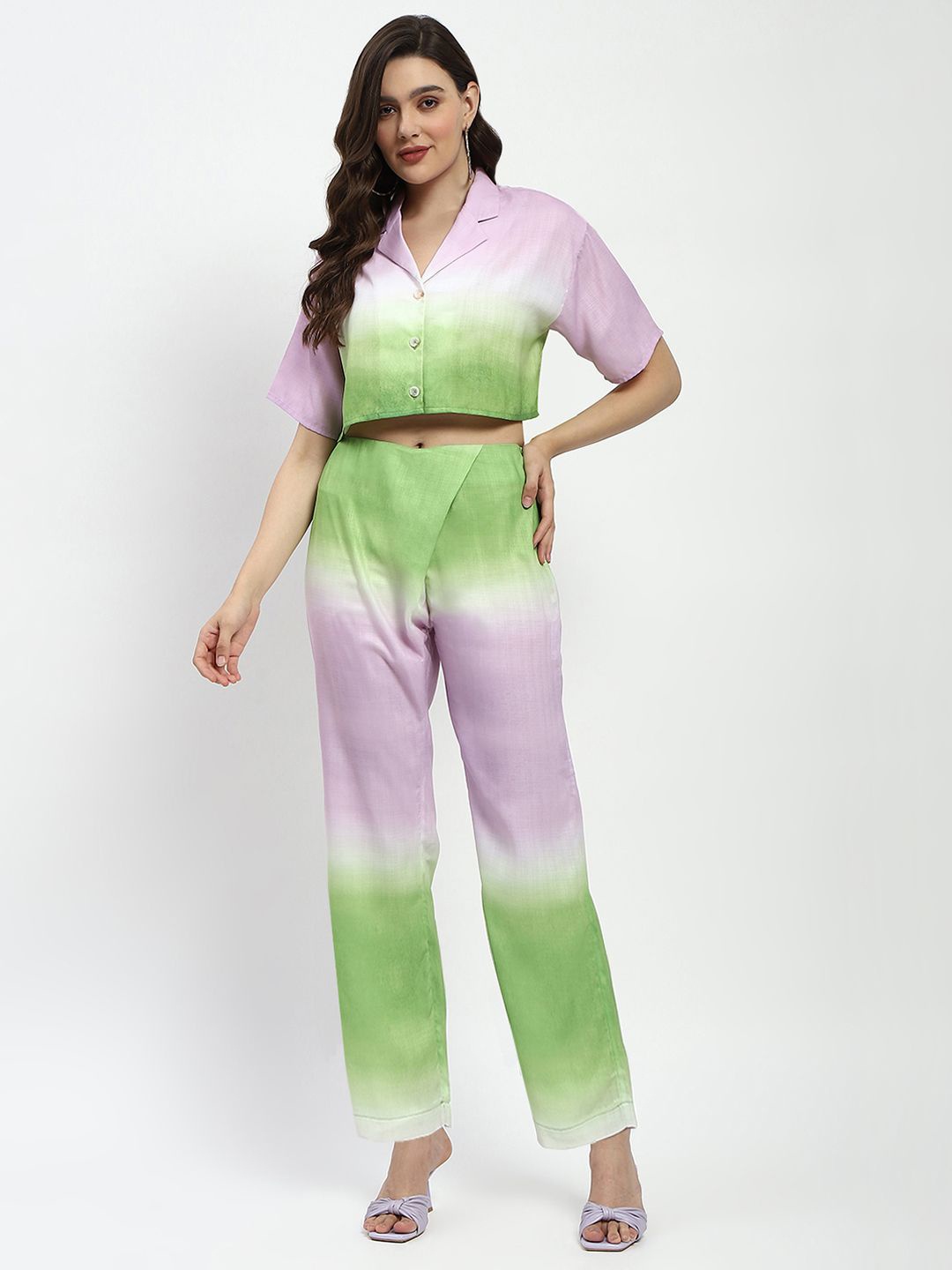 

ENSEMBLE Abstract Printed Top & Trousers, Green
