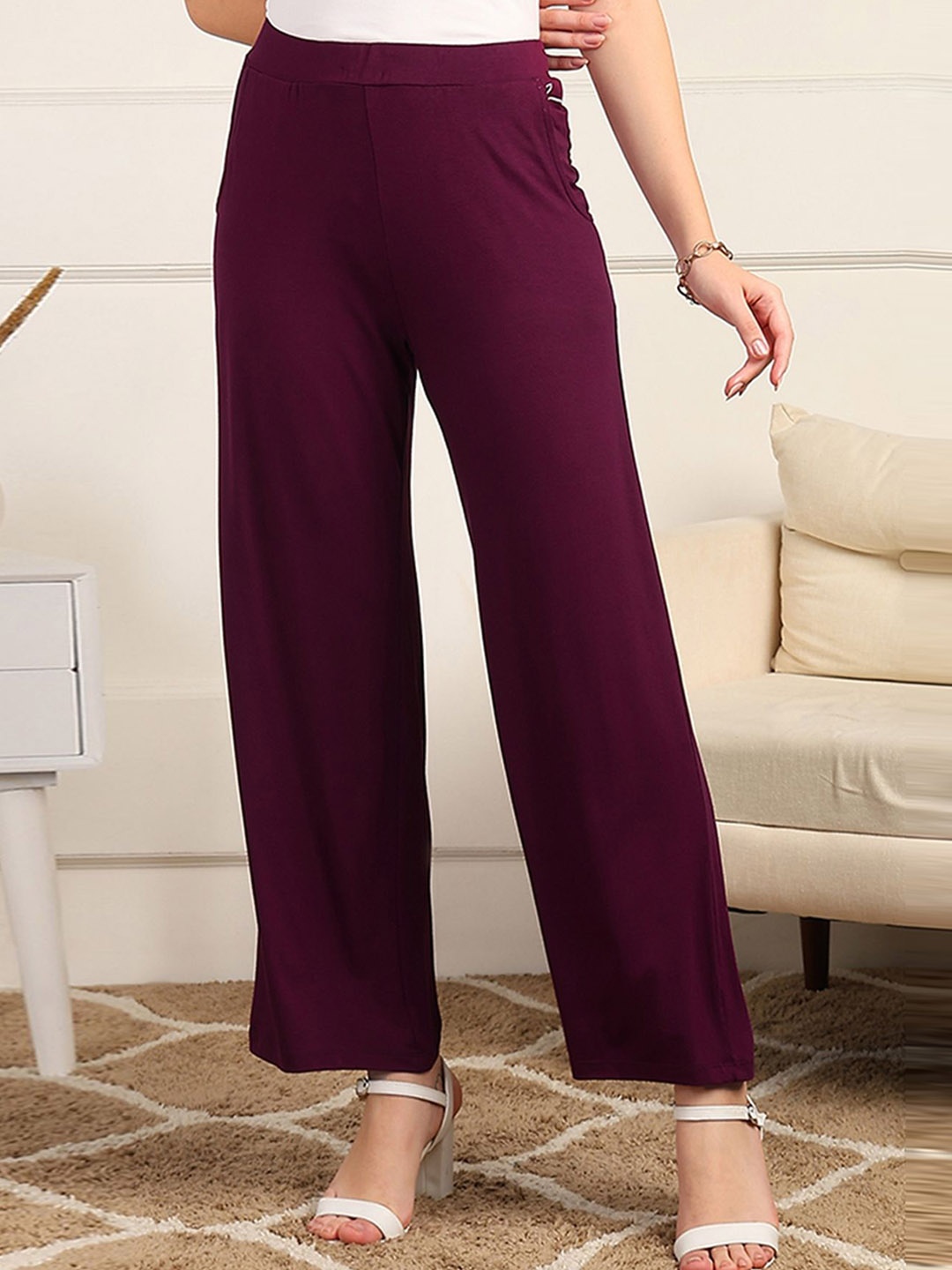 

House Of Zelena Women High-Rise Maternity Trousers, Burgundy