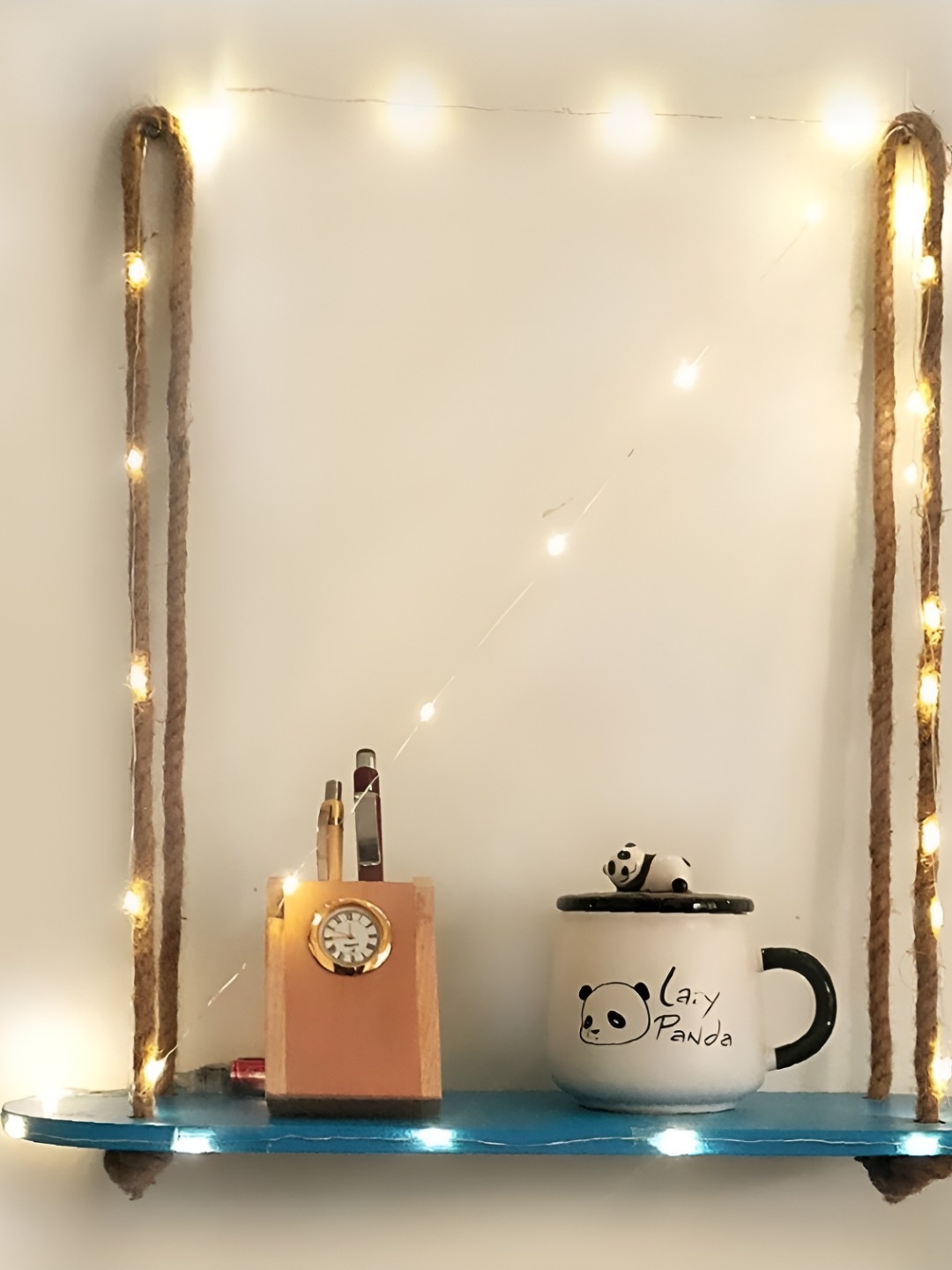 

VAH Kya Bat Hai !! Blue Wooden Rectangle Oval LED Light Wall Hanging Shelf