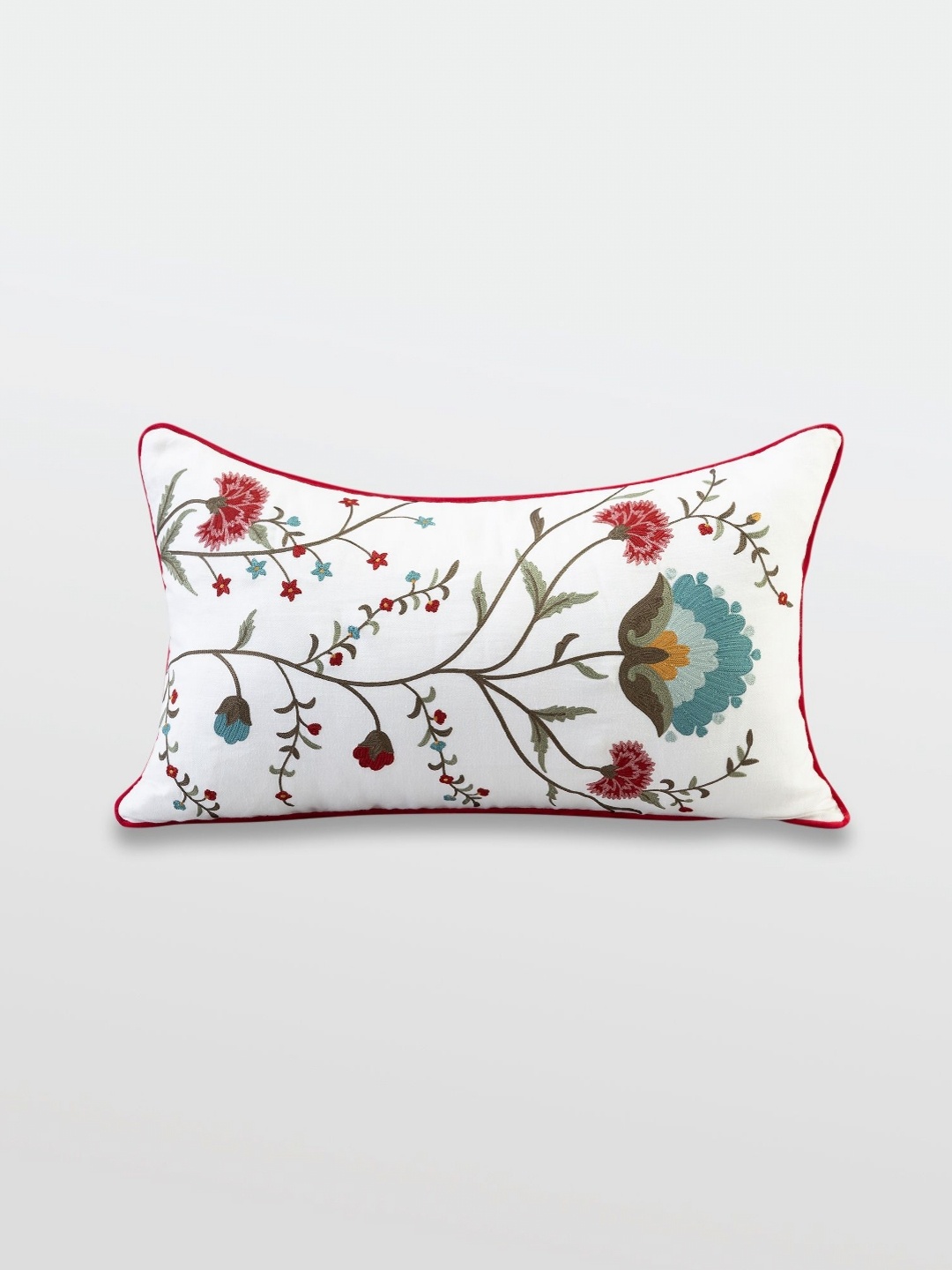 

Mirooh White & Red Embroidered Cotton Linen Cushion